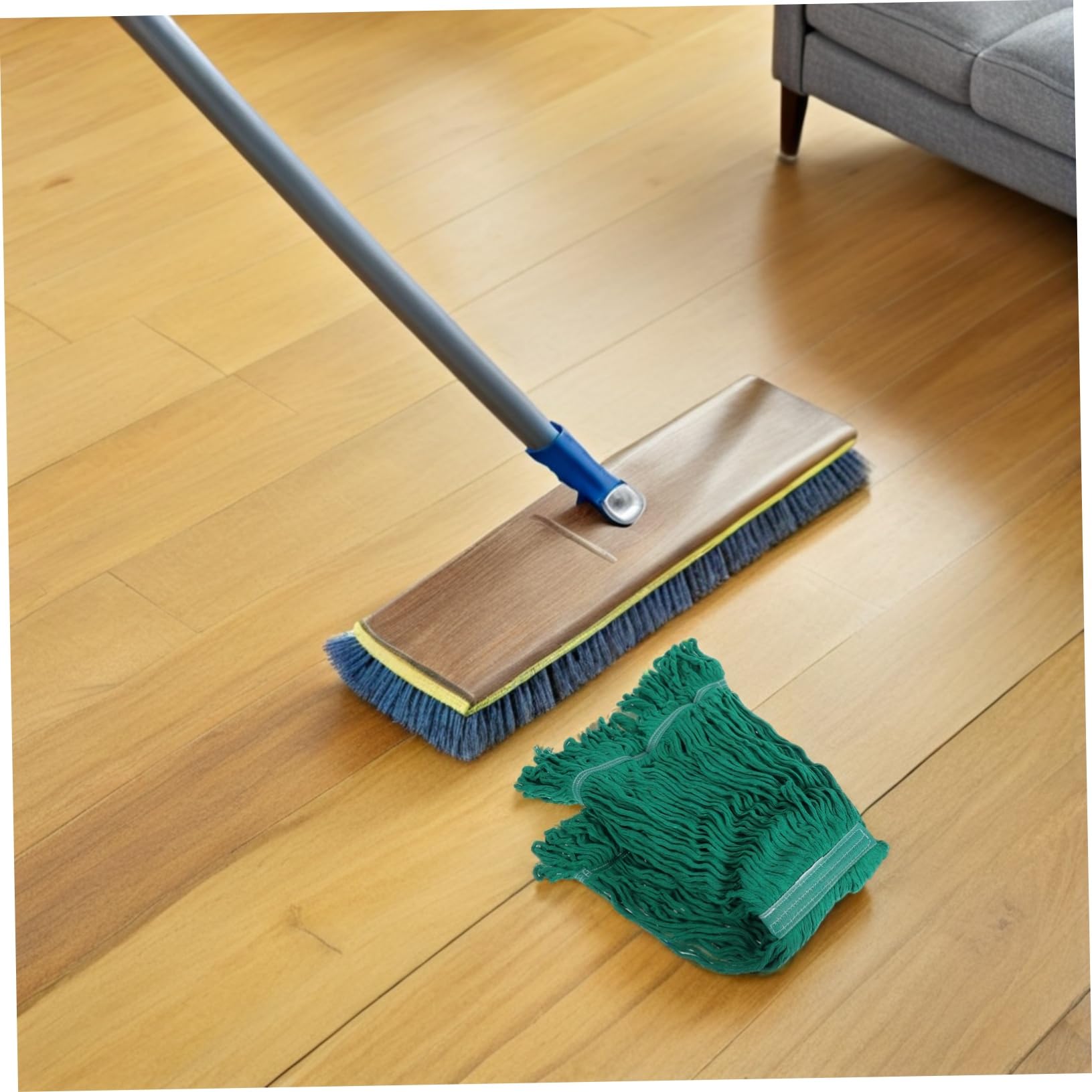 Testina di Ricambio per Mop da Pavimento 2 Pezzi, Cotone Verde | Bagno e Cucina, Lavabile e Riutilizzabile, Ricambio per Pulizia di Pavimenti