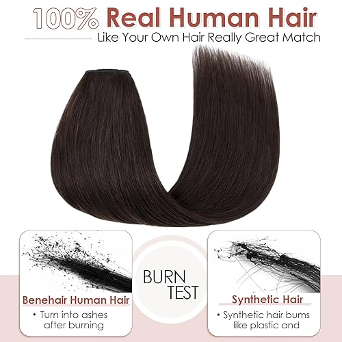 Miniatura 2 de Benehair Extensiones de cabello humano real de una pieza con clip, 34, cabeza completa, en forma de V, trama más gruesa, malla de encaje,