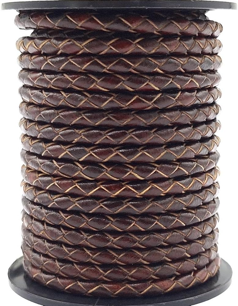 5 Yards Braided Bolo Cords Regenerated Leather Strap 4.0mm Diameter Round for Jewelry Making or Beading Distressed Brown