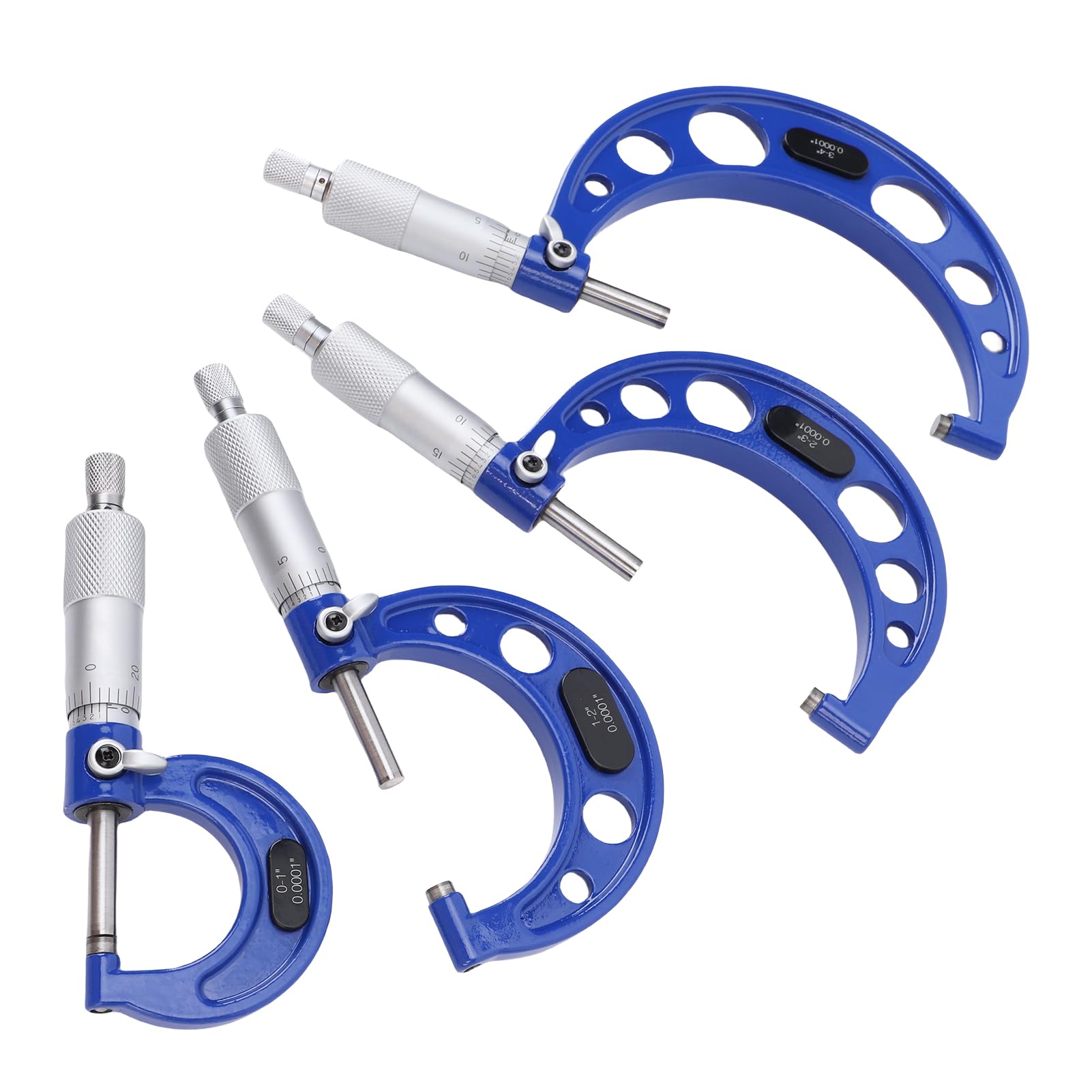 Aramox Juego de Micrómetros de 4 Piezas 0-1 1-2 2-3 3-4 Pulgadas Precisión de 0.0001 Pulgadas Herramientas de Medición de Micrómetro Exterior con Cabezales de Carburo Estuche de A