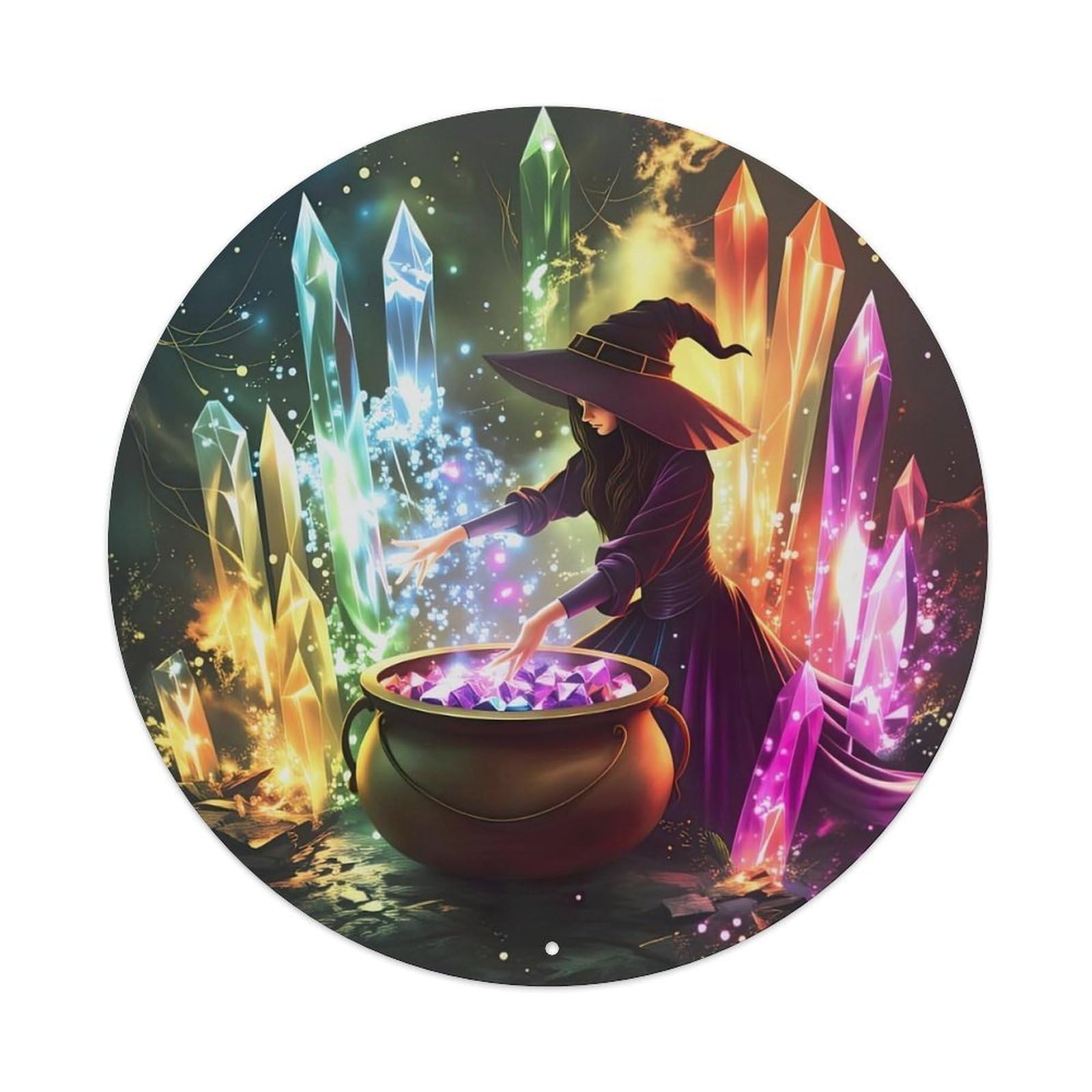 Witch Crystal Cauldron Magic Glow Metal Tin Sign