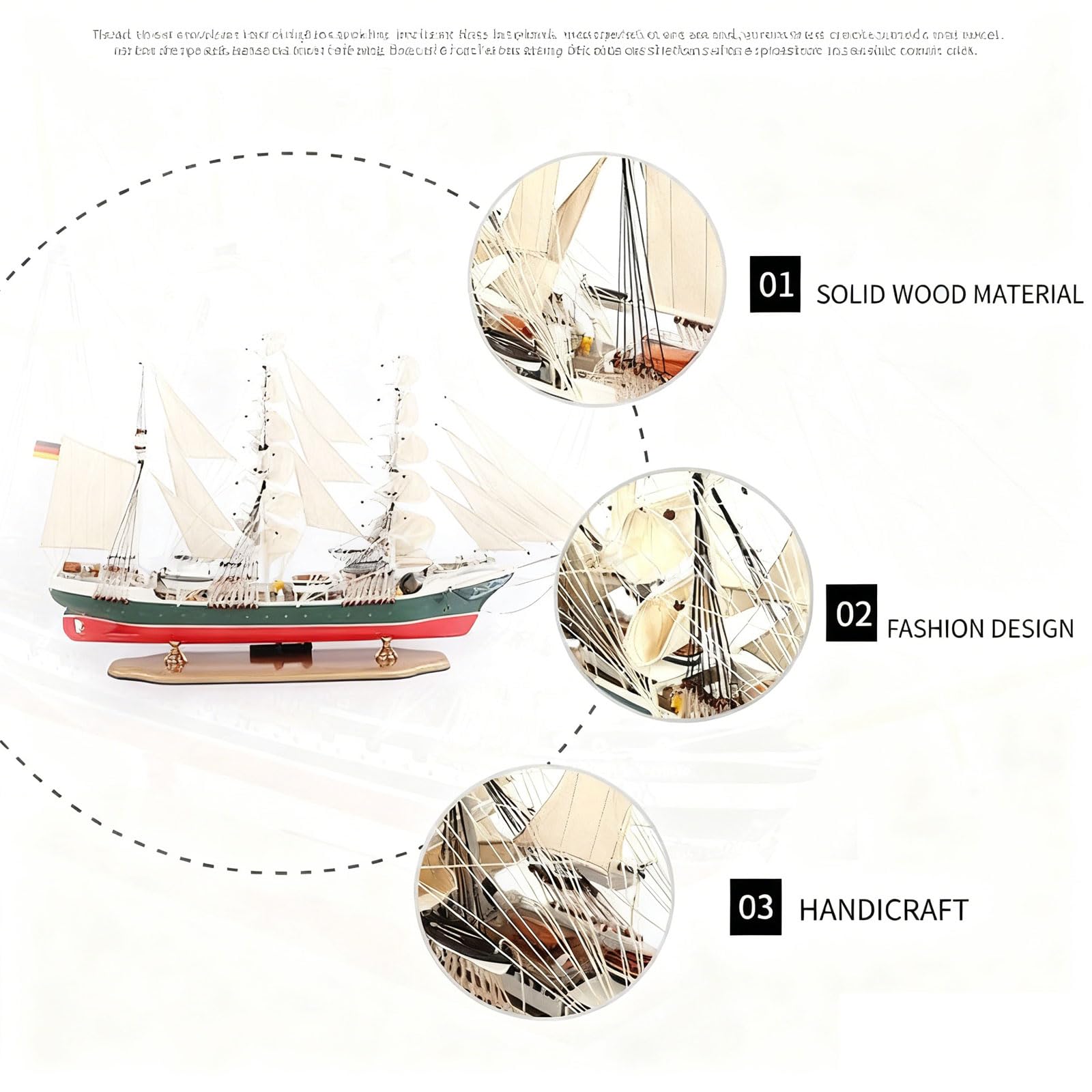 YLME Segelboot Modell Aus Massivholz 52 cm Im Mediterranen Stil Segelboot Modell Aus Holz Als Ornament Kreatives Handgefertigtes Massivholz Kunsthandwerk Als Simulation Ornamente,Rickmore