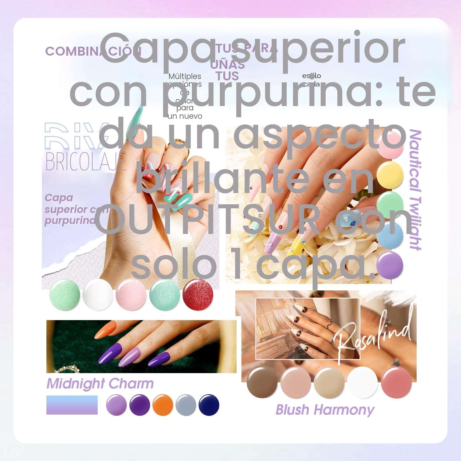 ROSALIND Uñas Semipermanentes Kit Completo Lámpara 48W, 32+4 Piezas Kit Uñas Semipermanentes Blanco Verde Morado Azul Marrón Gris Pintauñas Gel Manicura Regalo