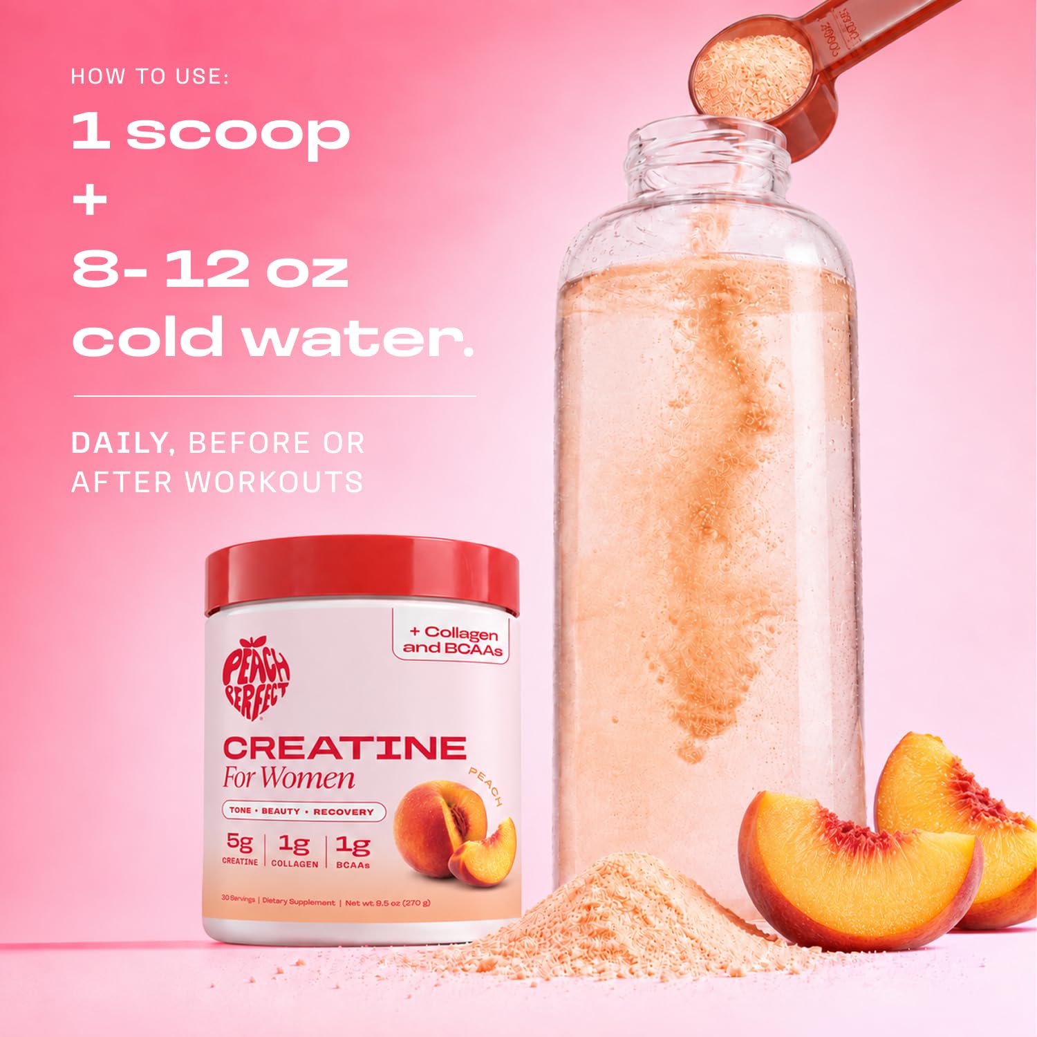 Peach Perfect Creatine for Women – Micronized Creatine Monohydrate Powder with BCAA & Collagen for Glute Strength Support, Boosts Energy, Focus, Strength, and Endurance – Peach, 30 Servings — Amazon image 7