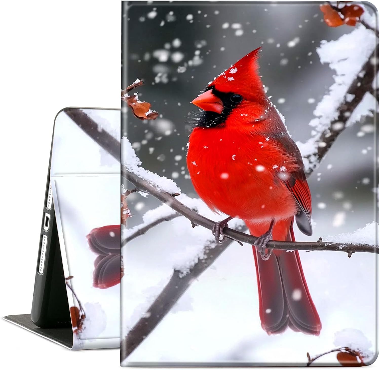 for iPad mini 7 Case,iPad mini 7th/6th Generation Case (2024/2021),Leather Slim Folio Adjustable Stand Smart with Auto Wake/Sleep Cover for iPad mini 7 (A17 Pro)/Mini 6,Main Cardinals Snow