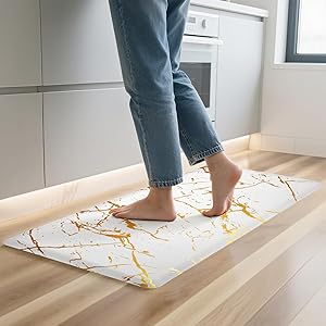 UKISS marbling Kitchen Rugs, Cushioned Kitchen Mats, Anti Fatigue Mat for Floor, Waterproof Kitchen Rug，Non-Slip Comfort Standing Mat for Kitchen&Office (White, 17.3 x 28 inches)