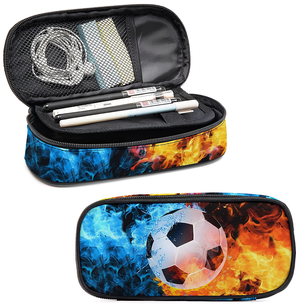 Spiritzohic Football Pencil Case, Football Pencil Pouch Cartoon Pen Case with Compartments Stationery Organizer Pen Pouch Large Pens Bag Capacity Portable for School Supplies