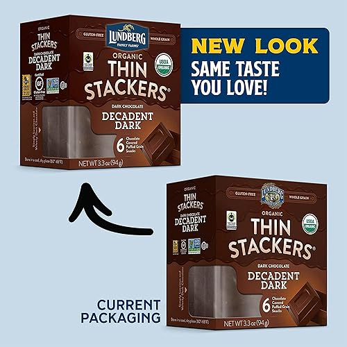Miniatura 4 de Lundberg Organic Chocolate Thin Stackers Decadent Chocolate oscuro 33oz sin gluten Kosher certificado por USDA certificado orgánico no verificado