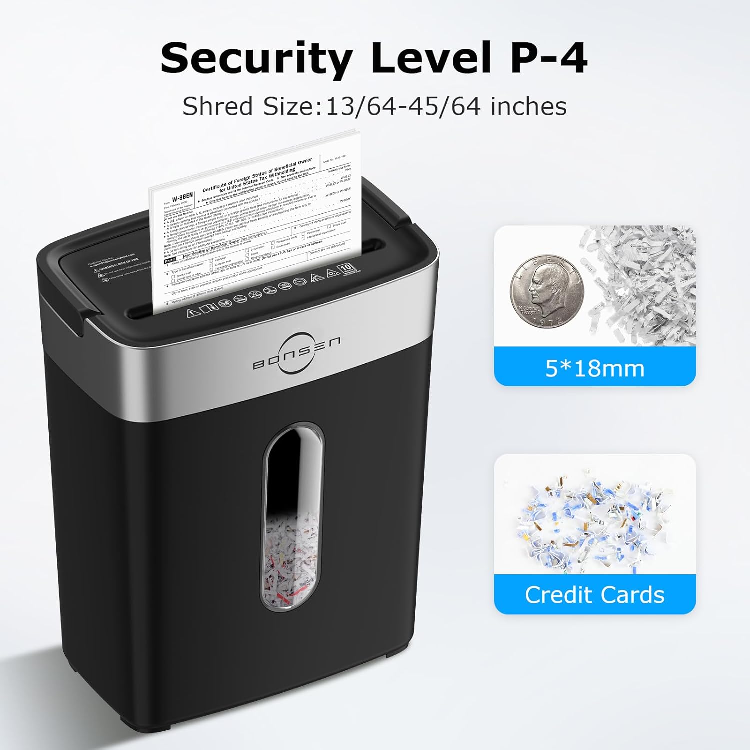 Bonsen 10-Sheet Cross Cut Paper Shredder for Home Office, P-4, Portable Handle, 4 Gallons Bin, Paper and Credit Card Shredder, Black (S3201 New Version)