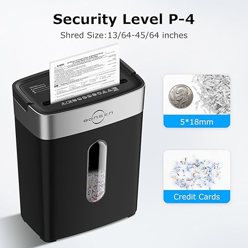 Miniatura 11 de BONSEN Trituradora de papel para oficina en casa, contenedor de 4 galones, trituradora de corte cruzado de 10 hojas, alto nivel de seguridad P-4