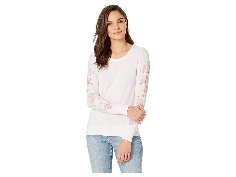 

Chaser Painted Peonies Cozy Knit Long Sleeve Pullover (Pearl) Women's Long Sleeve Pullover
