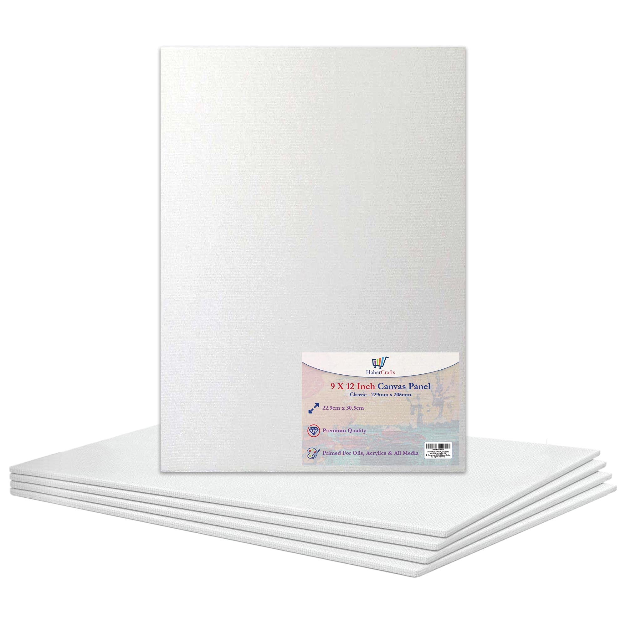 9 X 12” Canvas Panel Stretched Blank Canvas Board Primed Artist Boards 100% Cotton for Oil Paint Acrylic Painting Mixed Media White Canvases Painting Panel (9x12 Inch - 5 Boards)
