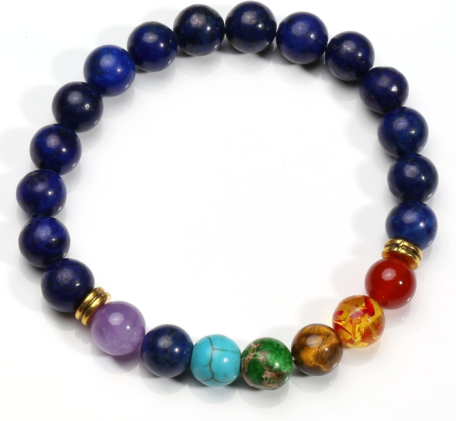 MILAKOO 7 Pcs Chakra Crystal Stone Bracelet Yoga Meditation Relax Anxiety Wristband for Women Men Gift