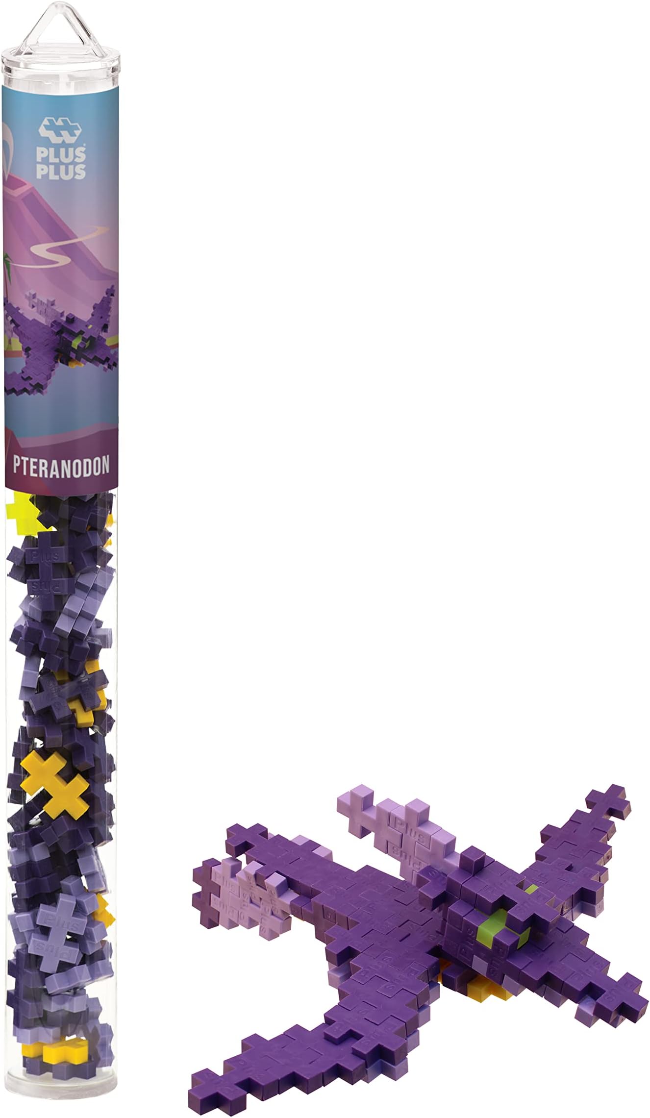 Plus Plus 3D Dinosaur Figure Building Block Set, 70 Mini Interlocking Puzzle Pieces, Fun Stem Toys for Kids - Pteranodon Maker Tube