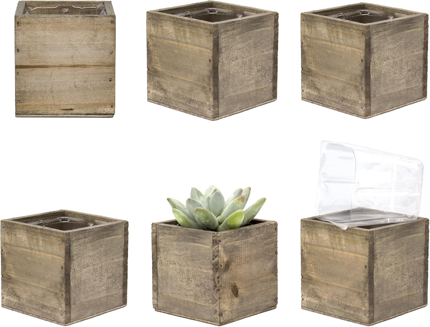 CYS EXCEL Cube Planter Box with Removable Plastic Liner (3x3x3)(6 PCS) | Multiple Size Choices Wood Square Planter | Indoor Decorative Window Box