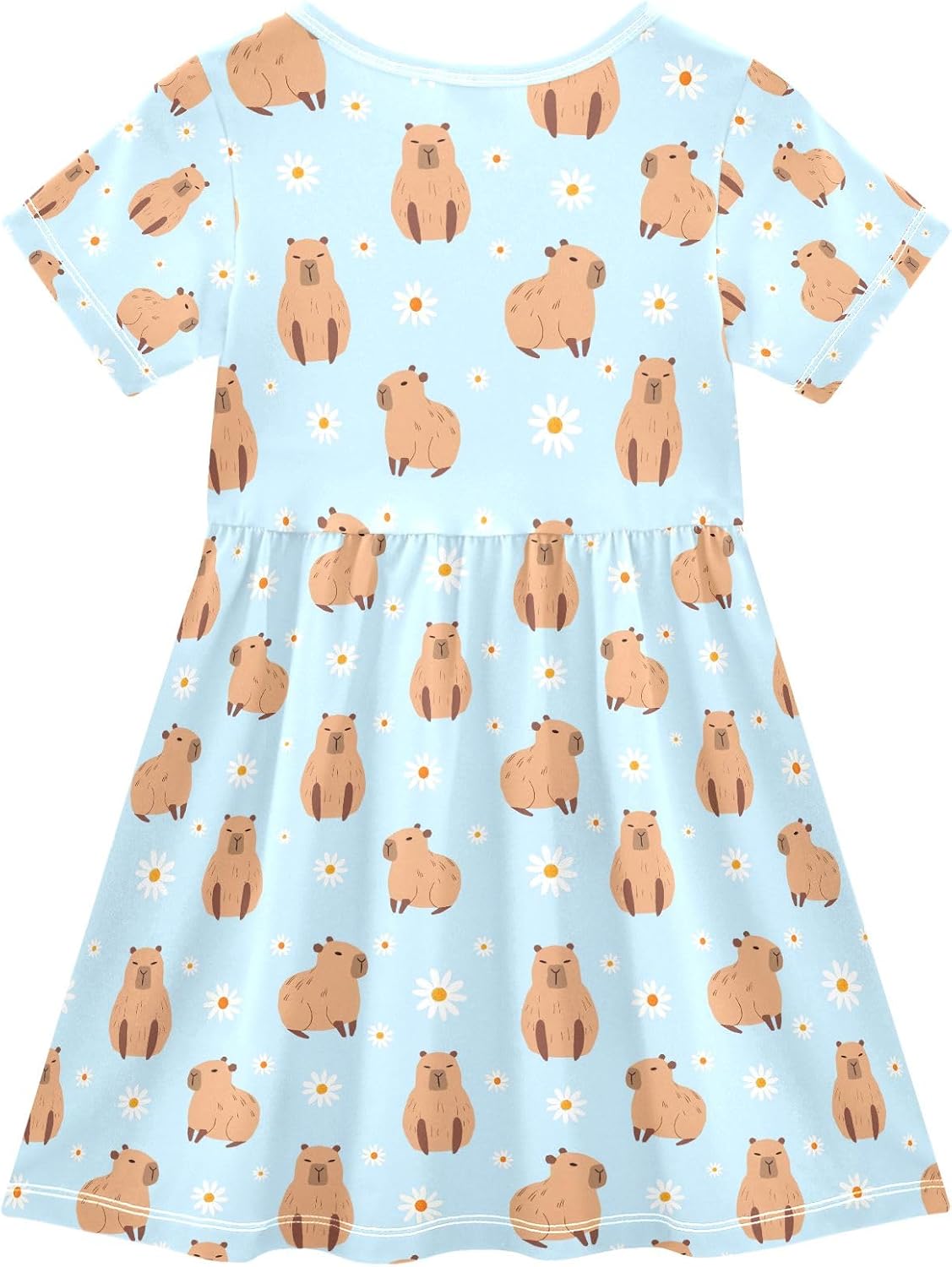 Summer Girl Dresses Funny Capybara Daisy Toddler Short Sleeve A-line Dress Casual Sundress - Image 4