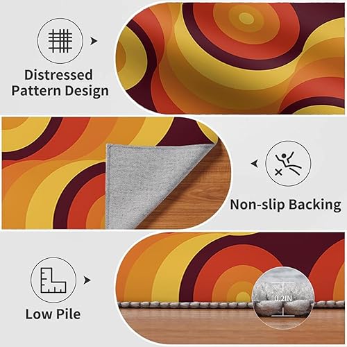 Miniatura 4 de Alfombras de estilo retro naranja de los años 70, 5 x 8 pies, mediados de siglo, 70 y 80, alfombras lavables para sala de estar, dormitorio,