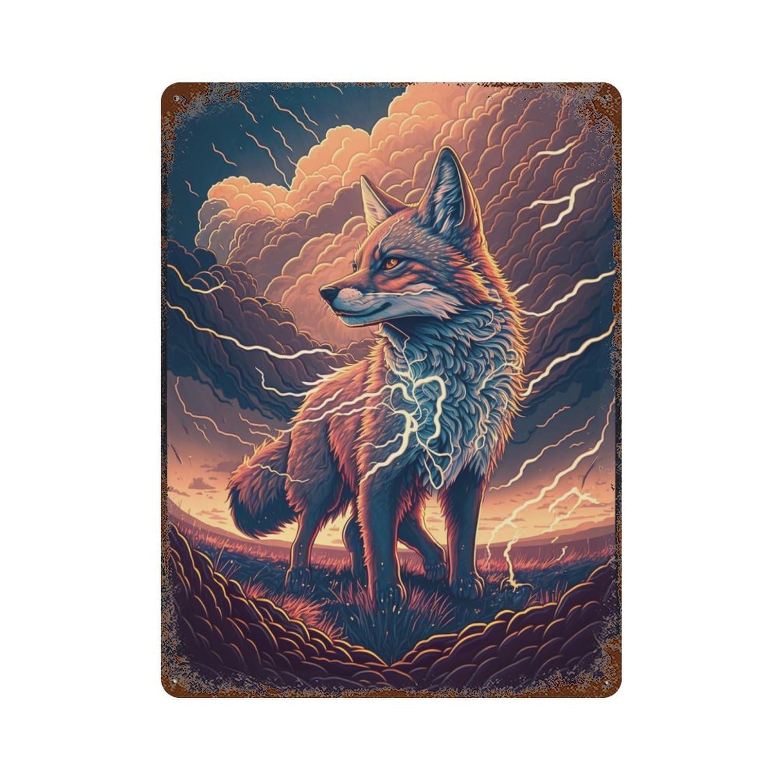 Garage Style Thundering Fox Majesty Aged Metal Wall Plaque 15.7"x11.8", Old School Wall Decor for Bar And Workshop