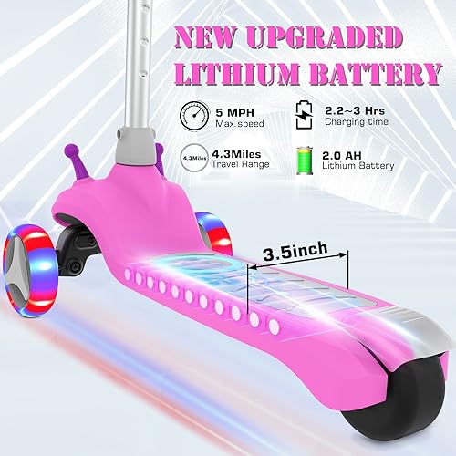 Miniatura 2 de Electric Scooter for Kids Ages 3-8, 3-Wheel Electric Scooter, Kids Electric Scooter with LED Light-up Wheels, 3 Height Adjustable, C-Shaped Handle,