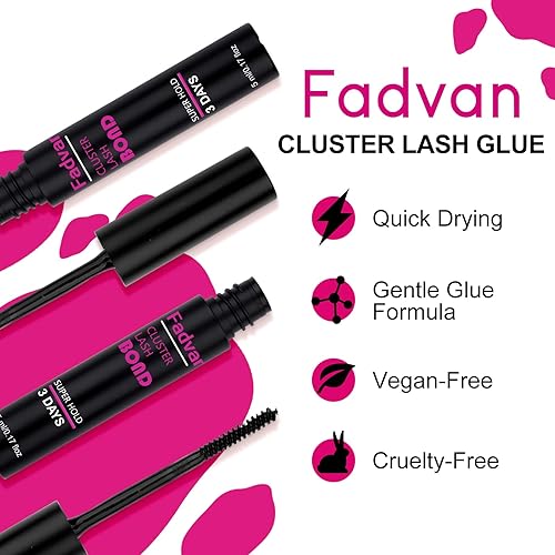 Miniatura 9 de FADVAN Pegamento de pestañas, pegamento de pestañas en racimo para pestañas individuales en racimo, extensión de pestañas transparente y sellado,
