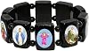 Catholica Shop Devotional Catholic Religious Wood Stretch Bracelets. Small and Large Panels with Assorted Images of Saints, Jesus and Mary. Unisex. Handcrafted in Brazil