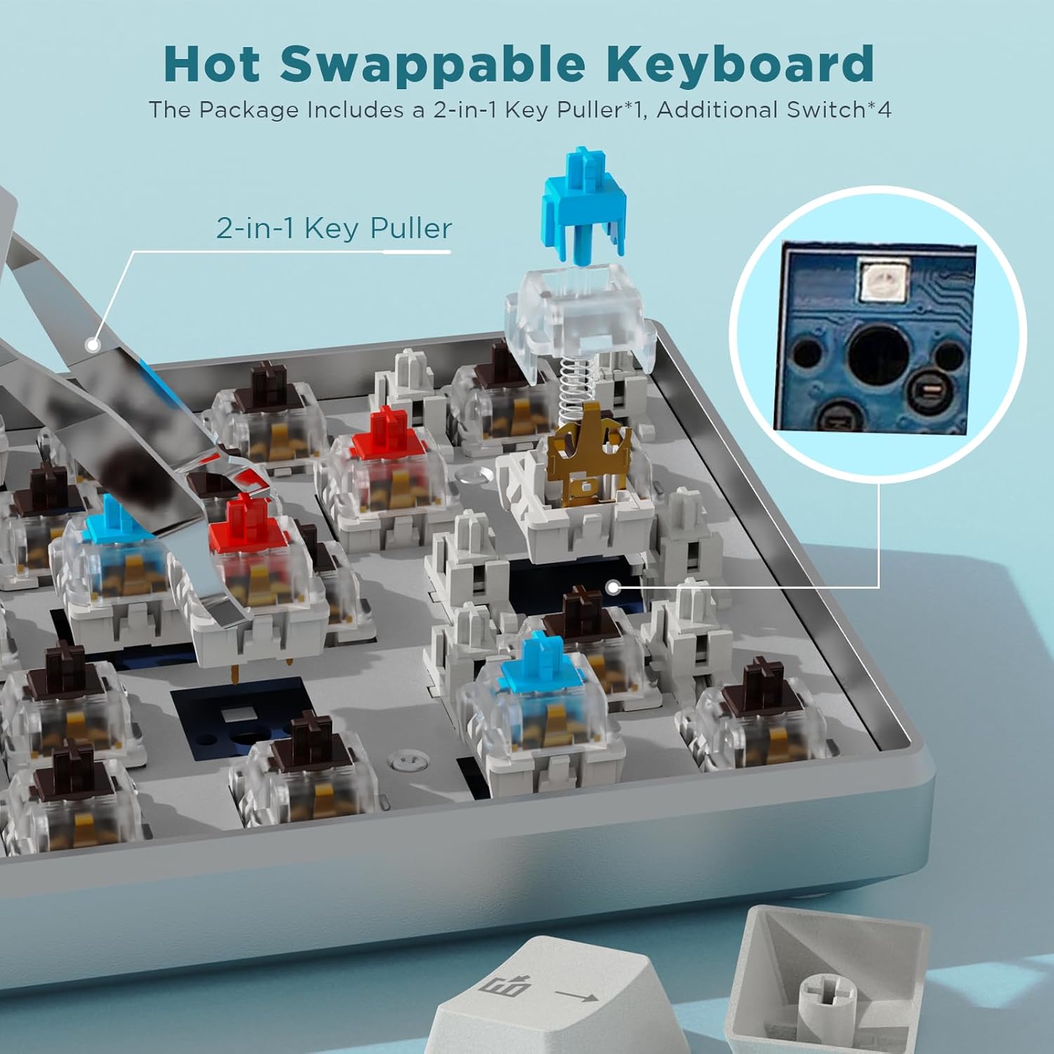 RK ROYAL KLUDGE RK61 Pro 60% Wired Gaming Keyboard, Hot Swappable Mechanical Keyboard with Aluminum Shell, Programmable RGB Backlit PC Game Keyboards 61 Keys, PBT Keycaps, Gateron Blue Switch, White