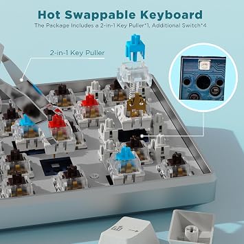 RK ROYAL KLUDGE 60% Mechanical Keyboard RK61 Pro, Wired Gaming Keyboard Aluminum Frame, Programmable RGB Backlit 61 Keys Ultra-Compact, Gateron Brown Switch, White