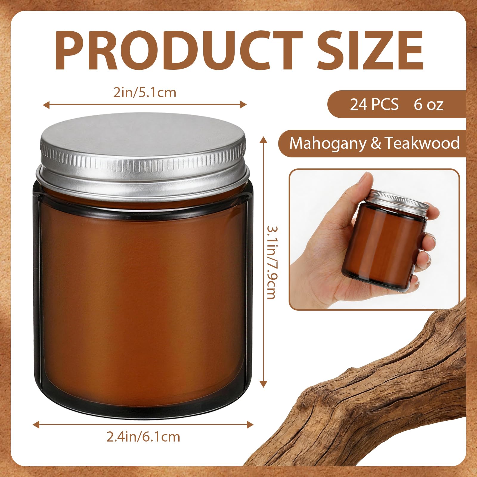 Mini-Soja-Kerzen, Geschenk-Set, Mahagoni und Teakholz, Aromatherapie, Einmachglas, langlebig, entspannend, ideal für Heimdekoration und Urlaub, Hochzeit, Großgeschenke, 24 Stück