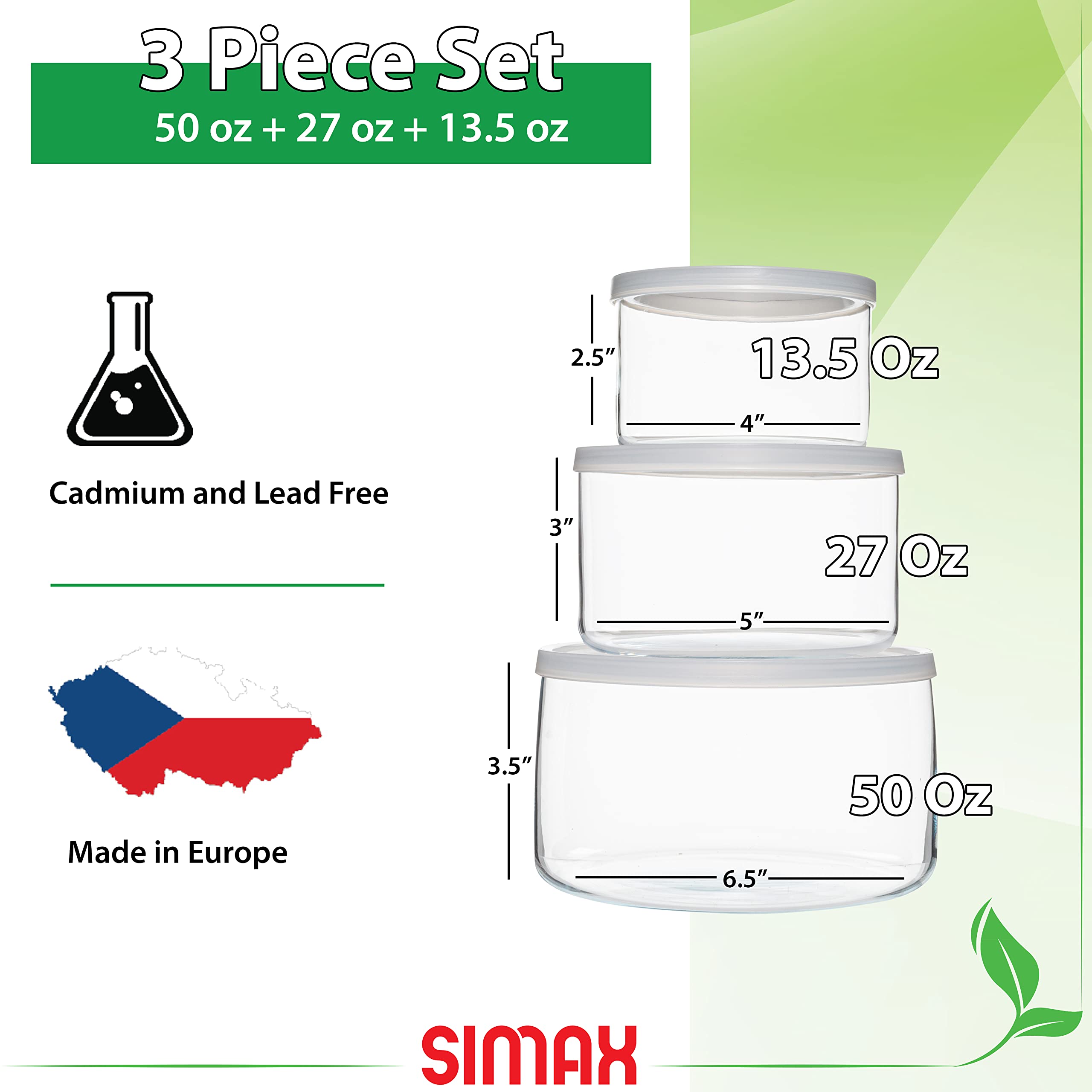 Simax Envases redondos de vidrio con tapas: recipientes de almacenamiento de alimentos de vidrio de borosilicato con tapas herméticas - envases de vidrio para almuerzo para adultos - recipiente para