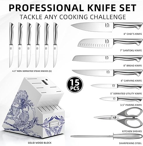 Miniatura 6 de Phantom Iris X5 Juego de cuchillos de cocina - Rendimiento superior, juego de cuchillos de acero inoxidable de alto carbono de alta calidad con