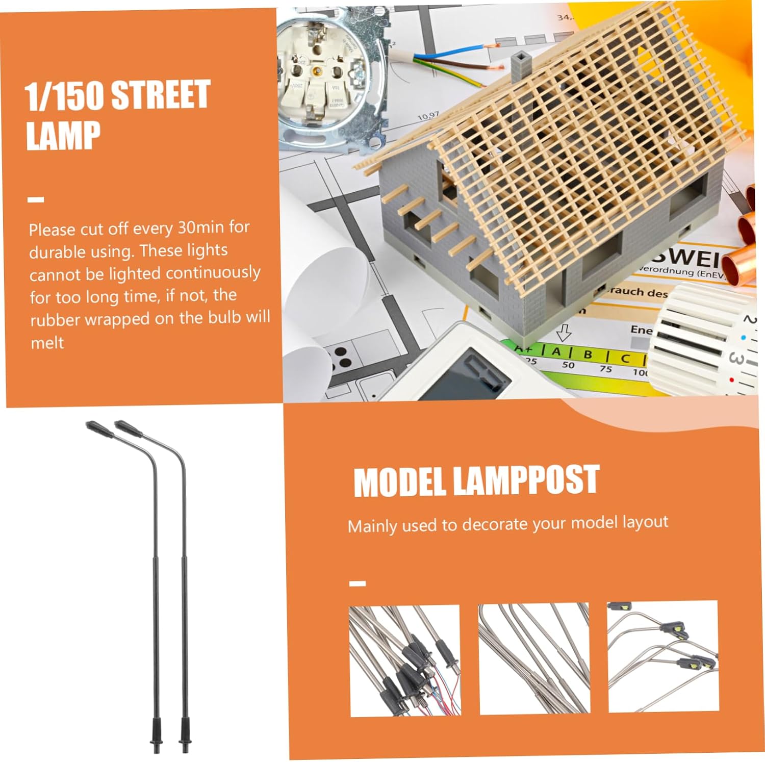 10pcs Scale Model Street Lights Single Head Illuminated Lampposts for Micro Landscape Decoration Material Height Voltage Random Wire