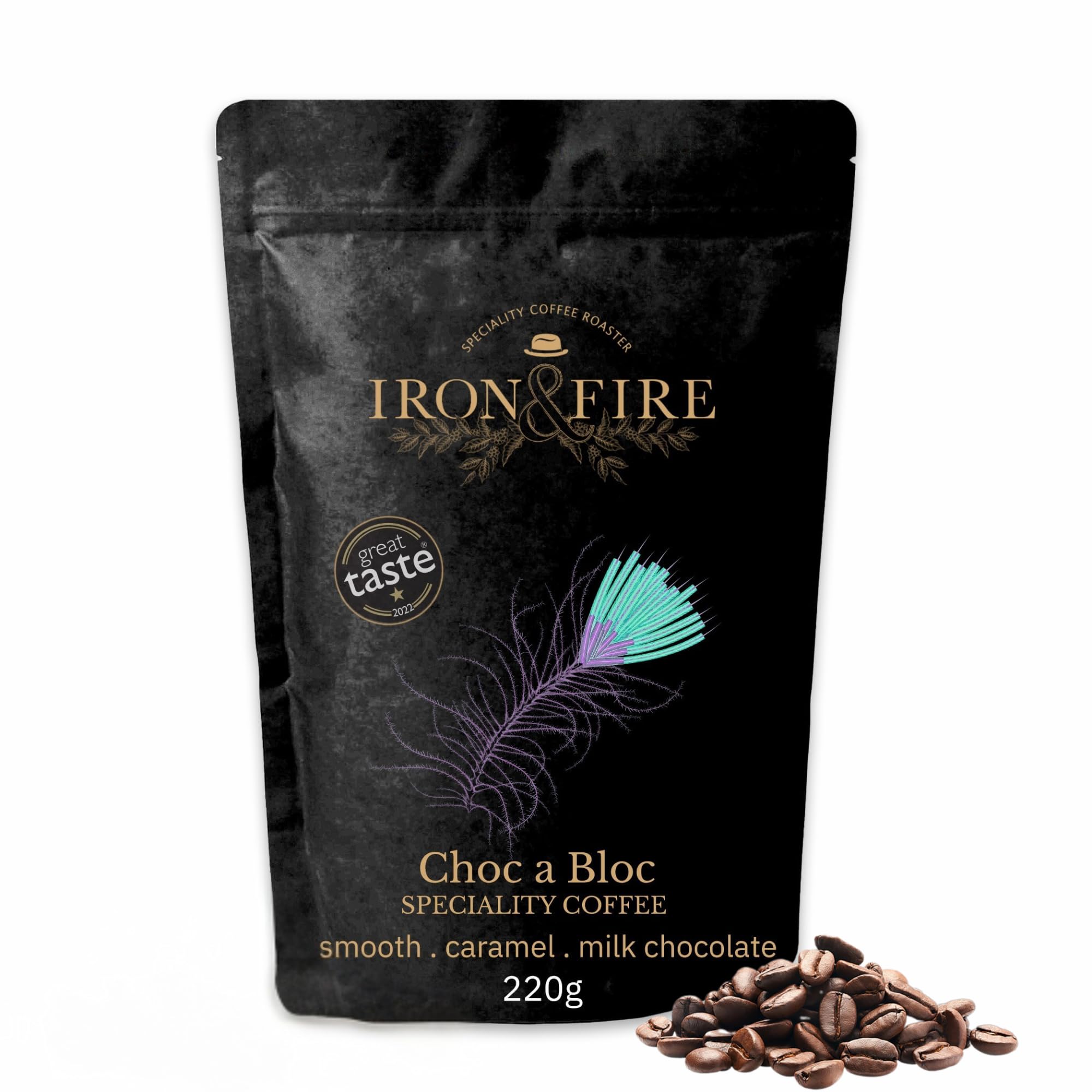Choc a Bloc Specialty Blend 220g Whole Beans - Dive into Award-Winning Central American Coffee with Rich Milk Chocolate, Caramel & Vanilla Notes - Perfect for Your Fresh Grind Experience - IRON & FIRE