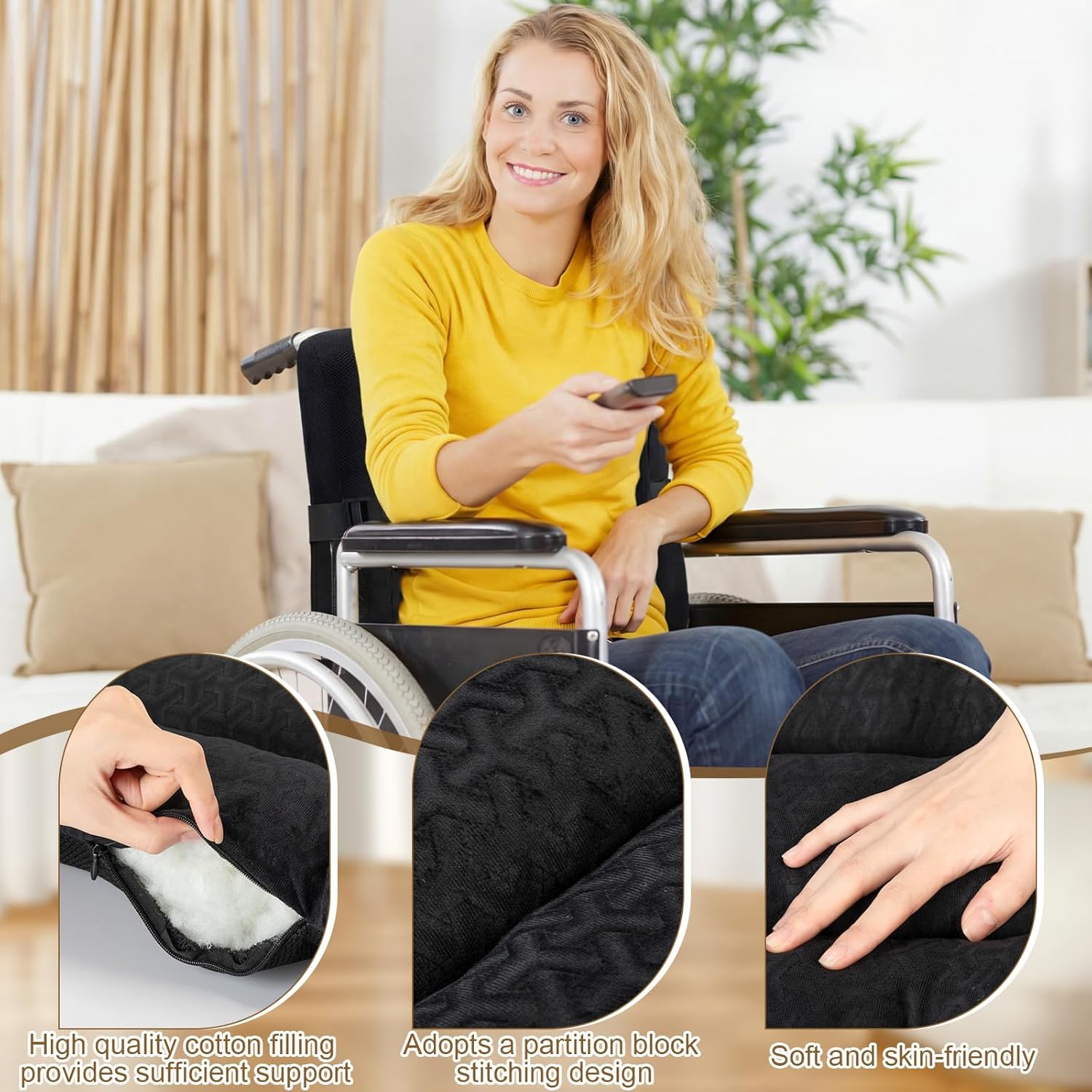 Condition photo showing New/Like New for lateral support for wheelchair back cushion pressure relief side support pads recliner wheelchair lumbar pillow for office chair back(black)