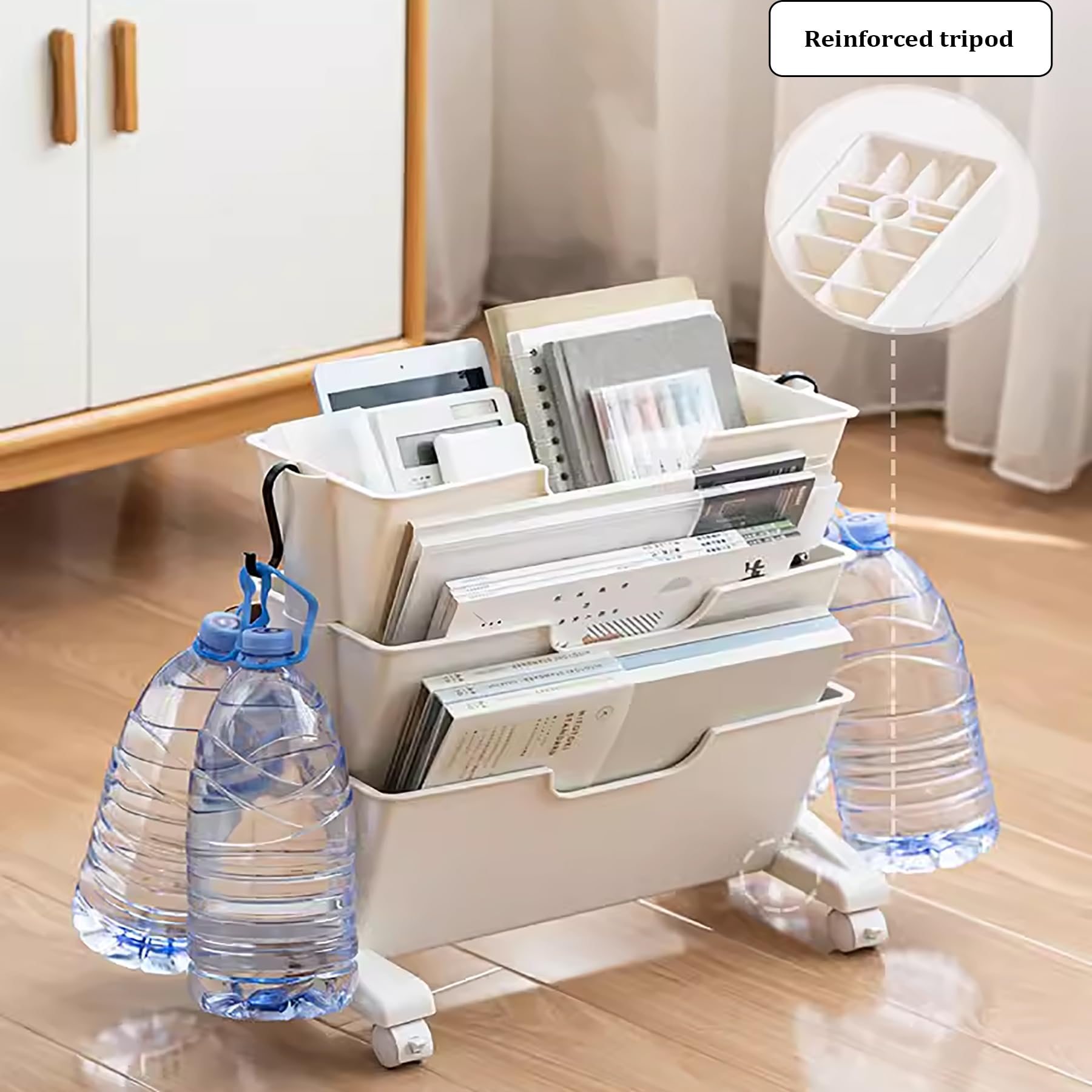 Scaffale portaoggetti da scrivania,3 Ripiani,con rotelle,Organizer salvaspazio per scrivania e Accessori per Camera da Letto,Soggiorno,casa,Scuola,Rosa