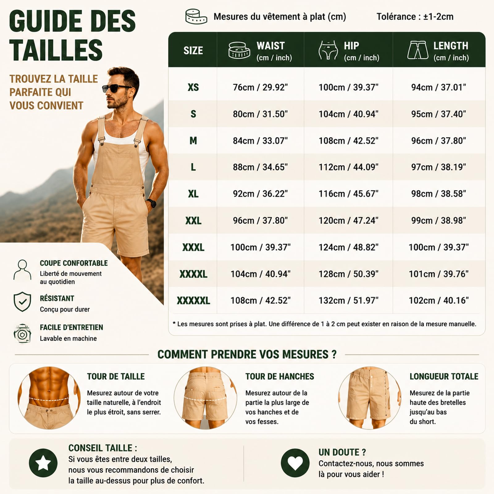 Générique Salopette Short Homme Été Cargo Ample Vintage Travail Poches