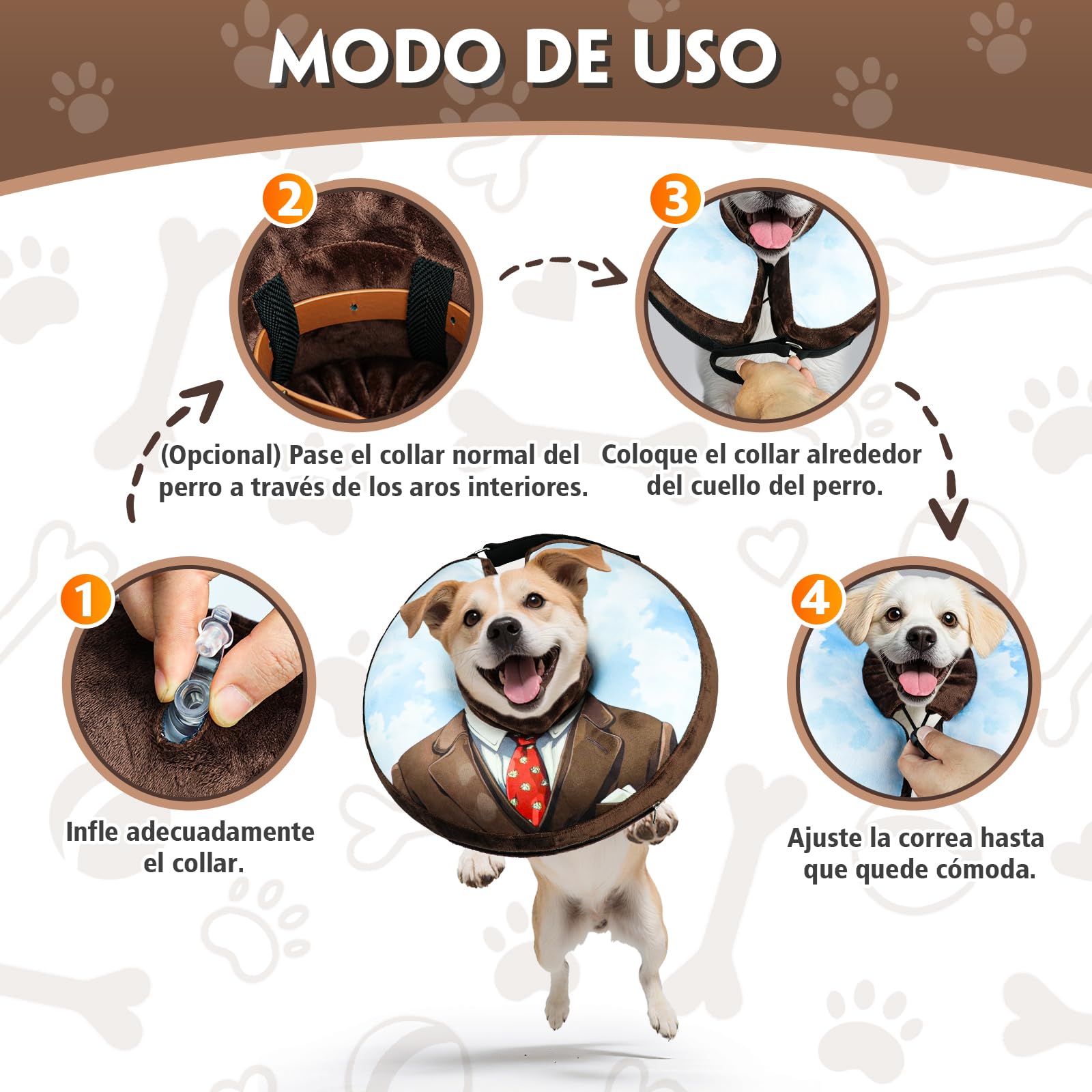 Collar isabelino Inflable para Perros y Gatos – Collar de Recuperación Suave para Evitar Lamer Heridas, Rascar o Morder – Ideal Postcirugía (Marrón, M)