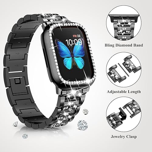 Miniatura 8 de SUPOIX Compatible con Apple Watch Band de 1.92 pulgadas + funda, correa de metal con diamantes brillantes para mujer y paquete de 2 fundas