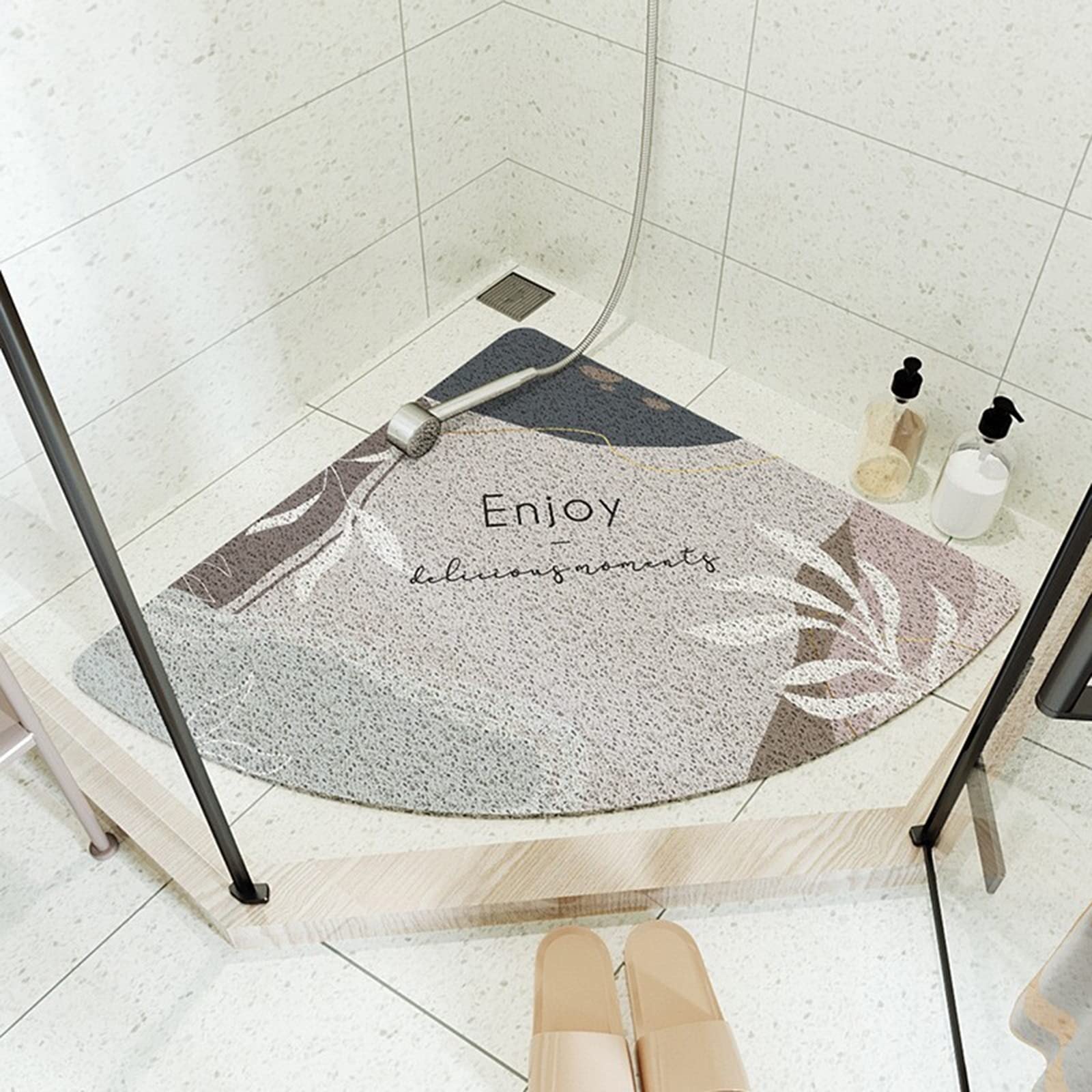 AHDFY Non-Slip Curved Shower Mats for Inside Shower, Corner Shower Mat, Non Slip Anti Mould Bath Mat, Loofah Shower Mats for Inside Shower, Quadrant Bath Mats, Sector Bath Mat for Bathroom,B,70x70cm