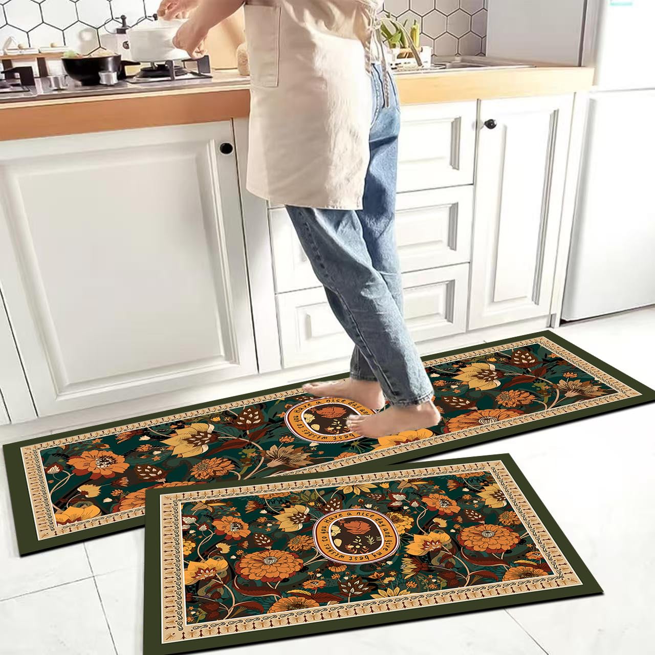 Kitchen Rugs Sets 2 Piece Non-Slip WaterAbsorb Kitchen Runner Rug Kitchen Rugs and MatsStanding Mat Kitchen Floor Mats Kitchen Mats (M16) — Amazon image 8