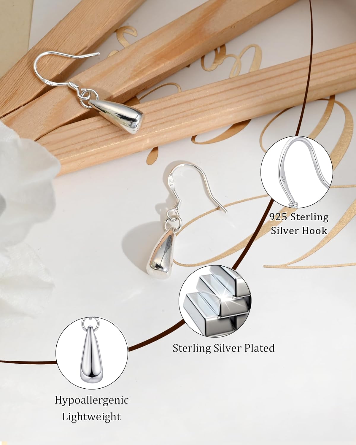 925 Sterling Silver Teardrop Dangle Earrings for Women, Tiny Minimalist Silver Drop Dangle Earrings Trendy for Women Hypoallergenic Small Tear Drop Jewelry Gifts - Image 6