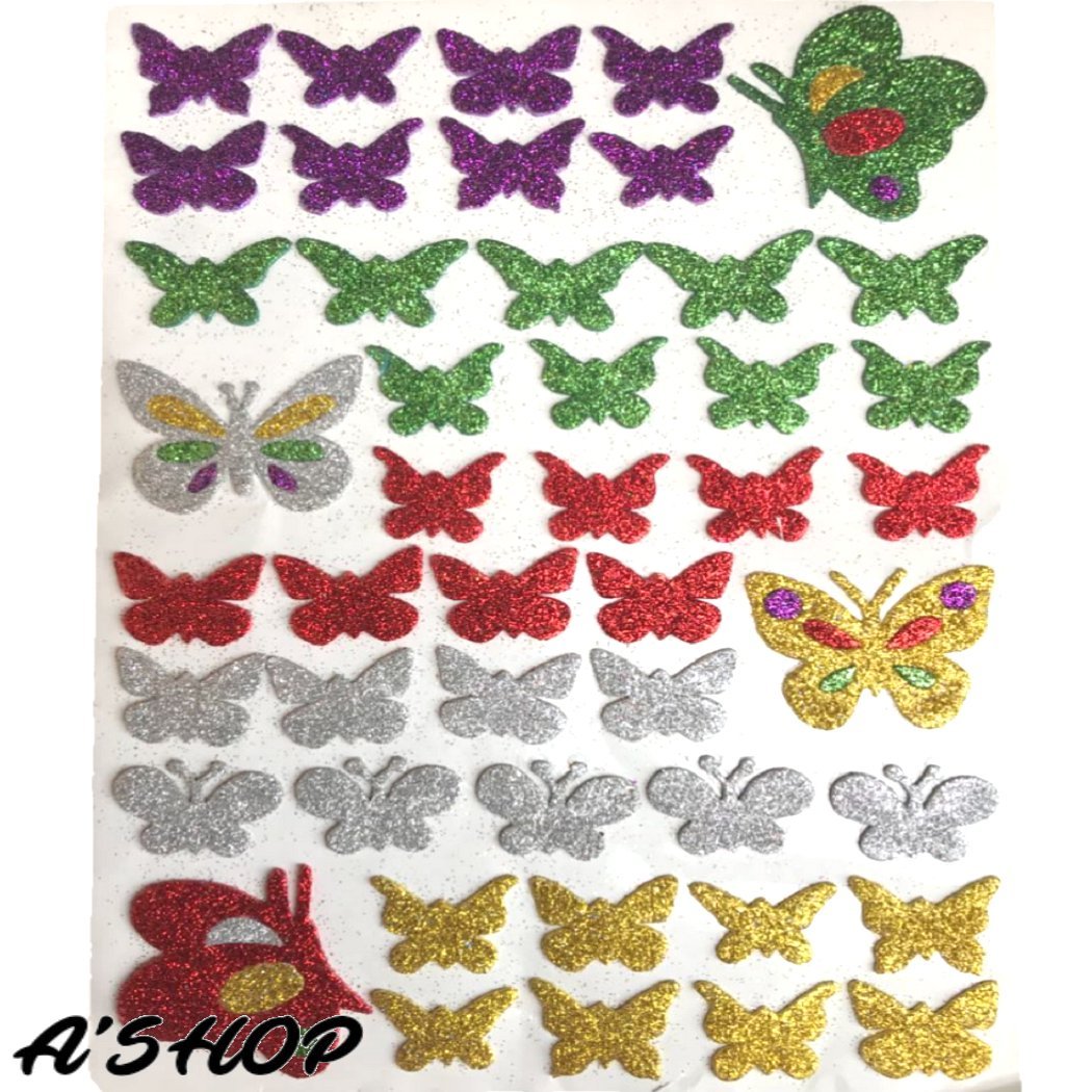 A'SHOP Glitter Foam Self Adhesive Butterflies Stickers for Art & Craft (Set of 3 Sheets)
