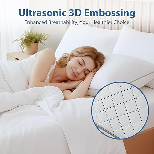 Miniatura 4 de JOLLYVOGUE Juego de 2 almohadas tamaño Queen, con certificación Oeko-Tex, con tela cepillada y estampado de diamante, cuenta con soporte medio para