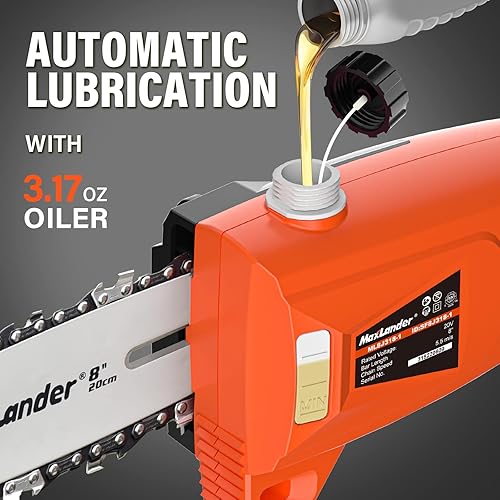 Miniatura 4 de MAXLANDER Sierra de poste inalámbrica de 8 pulgadas, motosierra de poste de potencia de 20 V para recortar árboles, instalación eléctrica
