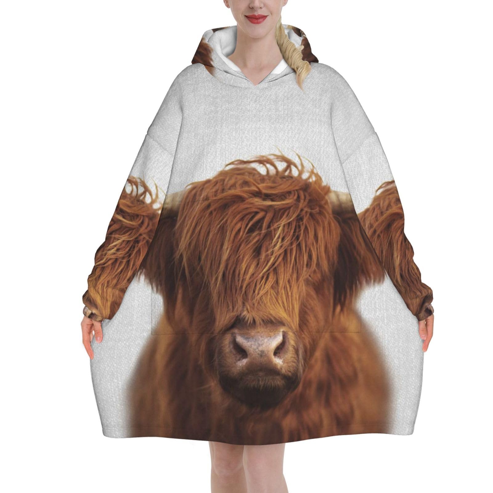 Yxdvpalne Unisex As Picture Highland Cow Colorful Oversized Women's Wearable Blanket Hoodie, Flannel Pullover Blanket, Blanket Sweatshirt