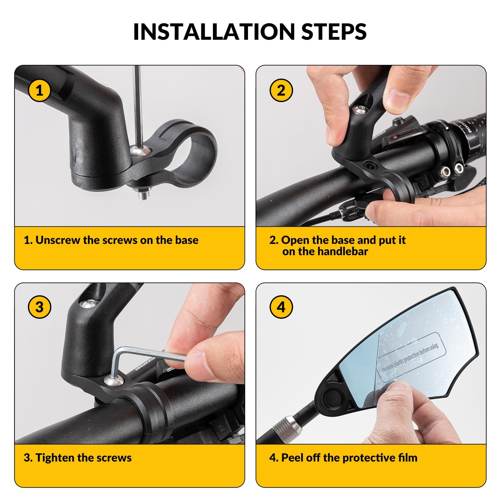 ROCKBROS Rétroviseur HD de Vélo Anti-Éblouissement Miroir Diamètre Guidon 20-23mm Rotatif 360° Extensible Résistant Choc Empêche Éclats de Verre Voler Scooter Trotinette Électrique Gauche/Droite Noir