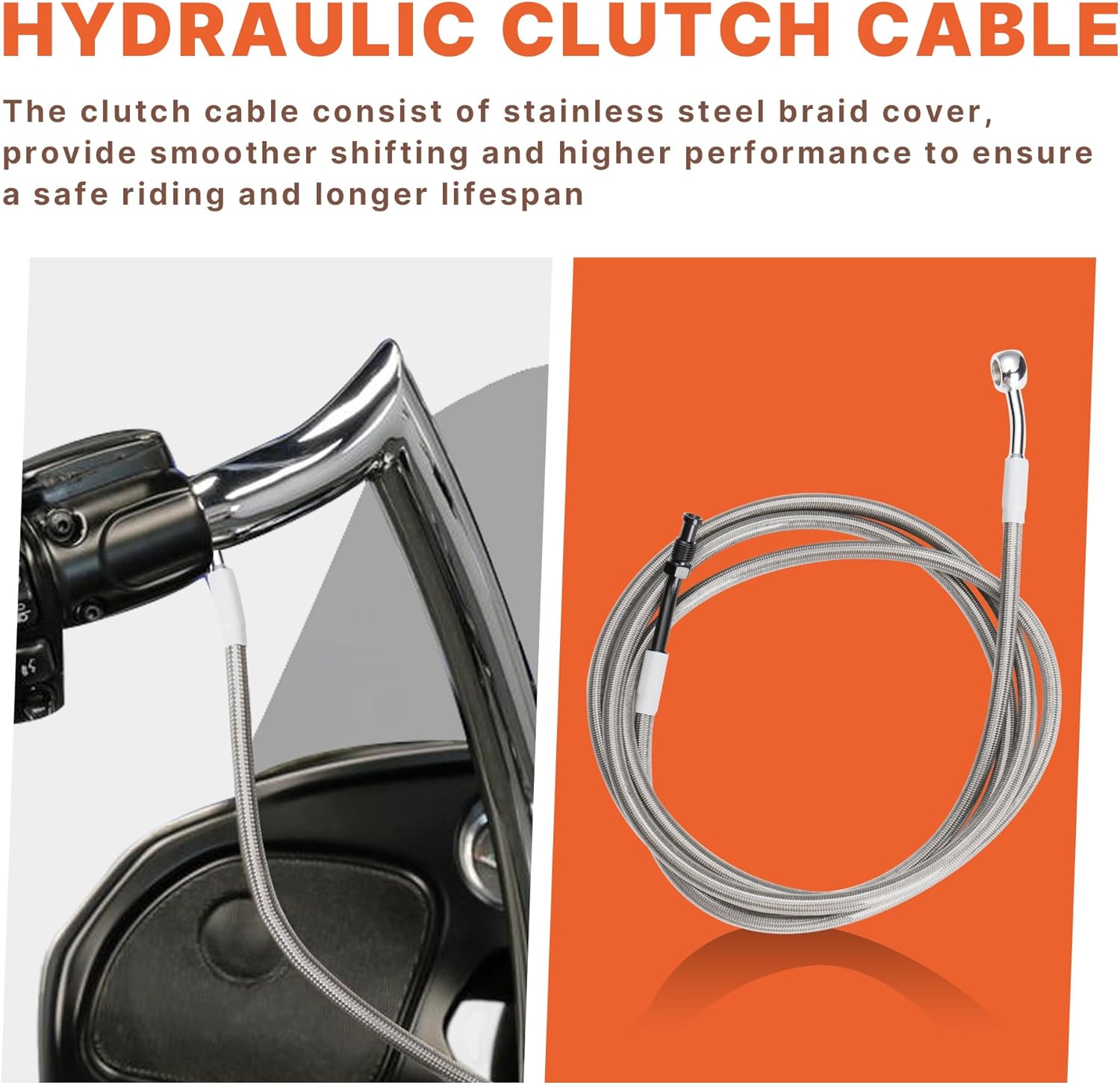 16" Extended Handlebar Cable Set NO ABS for 2014-2016 Road King/Electra Glide/Street Glide/Road Glide Models Brake Line Hydraulic Clutch Cable Extension, Chrome