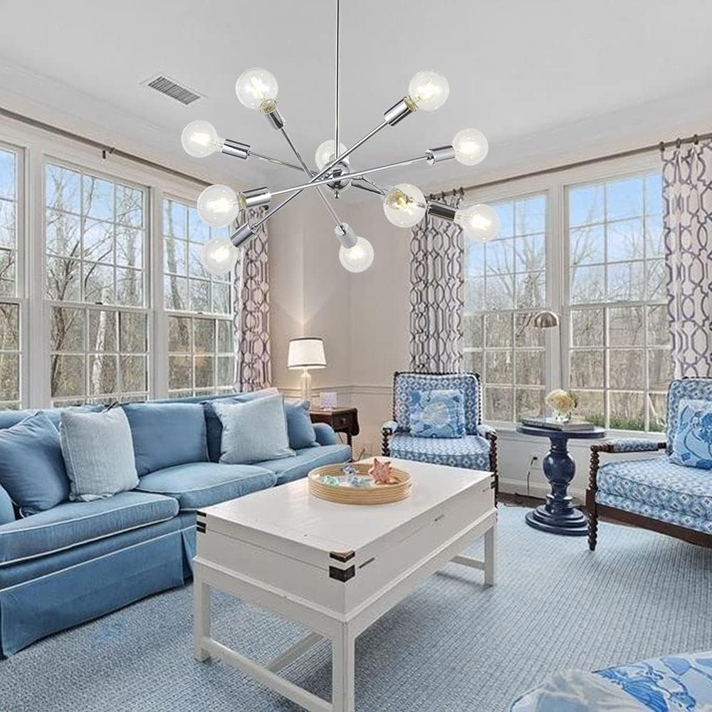 BONLICHT Sputnik Chandelier Chrome 10 Lights Pendant Lighting Modern Sputnik Light Vintage Ceiling Light Fixture UL Listed