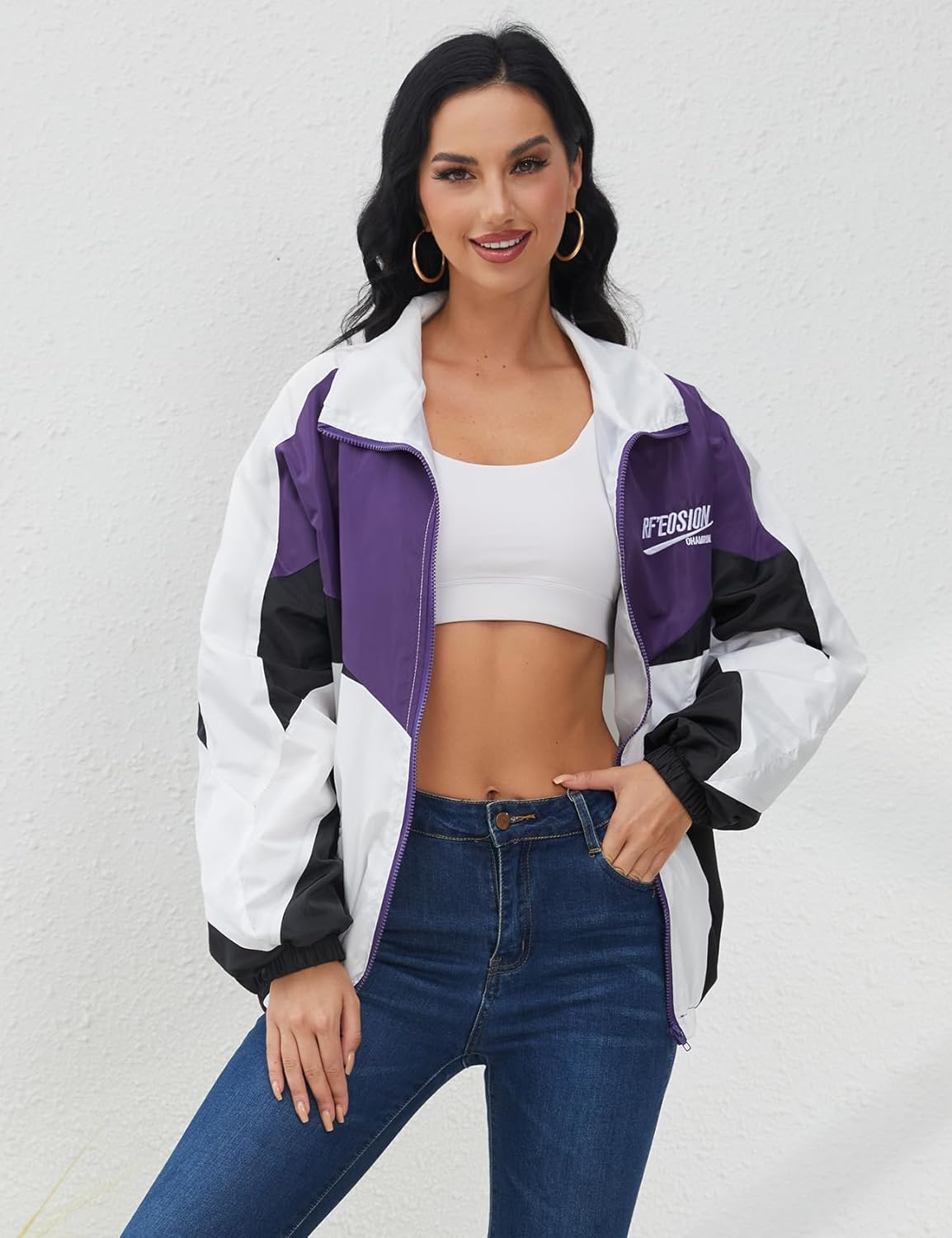 Wyeysyt Women Windbreaker Jacket Y2k Varsity Jackets Oversized Vintage 90s Jacket - Image 2