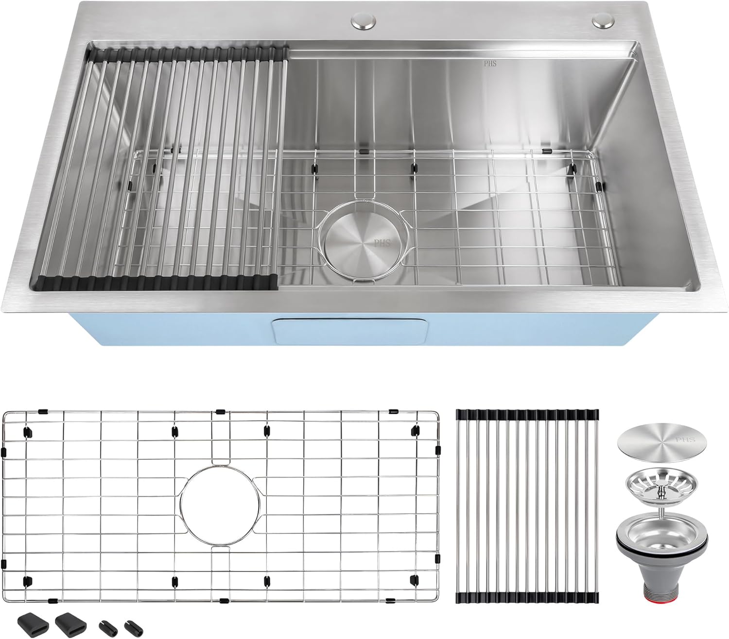 32 Inch Drop In Kitchen Sink-32x19 Single Bowl Workstation Sink 16 Gauge Stainless Steel Overmount Sink 32 inch Workstation Single Bowl