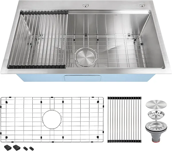 32 Inch Drop In Kitchen Sink Stainless Steel Workstation sink 32x19x10 Single Bowl Handmade Topmount Sink 16 Gauge
